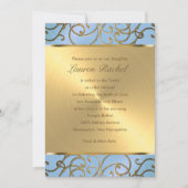Bat Mitzvah Elegant Sky Blue en Gold Filigree Kaart (Voorkant)