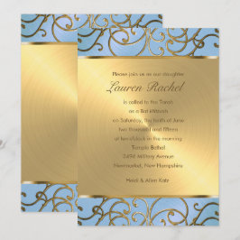 Bat Mitzvah Elegant Sky Blue en Gold Filigree Kaart