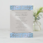 Bat Mitzvah Elegant Sky Blue en Silver Filigree Kaart (Staand voorkant)