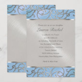 Bat Mitzvah Elegant Sky Blue en Silver Filigree Kaart (Voorkant / Achterkant)