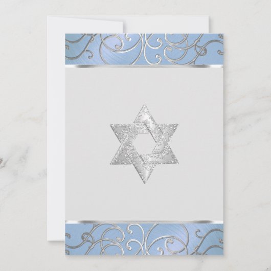 Bat Mitzvah Elegant Sky Blue en Silver Filigree Kaart (Achterkant)