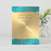 Bat Mitzvah Elegant Turquoise Blue Gold Filigree Kaart (Staand voorkant)