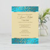 Bat Mitzvah Elegant Turquoise Blue Gold Filigree Kaart (Staand voorkant)