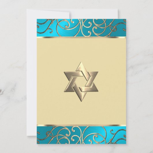 Bat Mitzvah Elegant Turquoise Blue Gold Filigree Kaart (Achterkant)