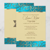 Bat Mitzvah Elegant Turquoise Blue Gold Filigree Kaart (Voorkant / Achterkant)