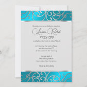 Bat Mitzvah Elegant Turquoise Blue Silver Filigree Kaart (Voorkant)