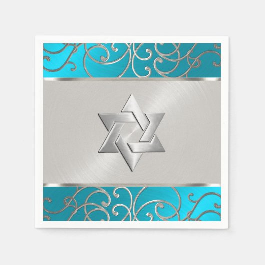 Bat Mitzvah Elegant Turquoise Blue Silver Filigree Servet (Voorkant)