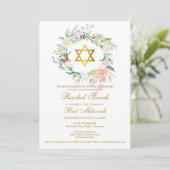 Bat Mitzvah Elegant Waterverf Floral Garland Kaart (Staand voorkant)