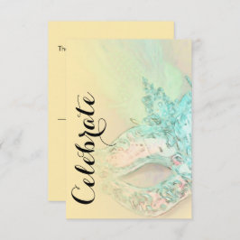 Bat Mitzvah Elegant Yellow en Aqua Masquerade RSVP Kaartje