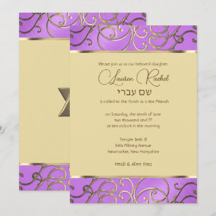 Bat Mitzvah Elegante Orchidee Paars Gouden Filigra Kaart