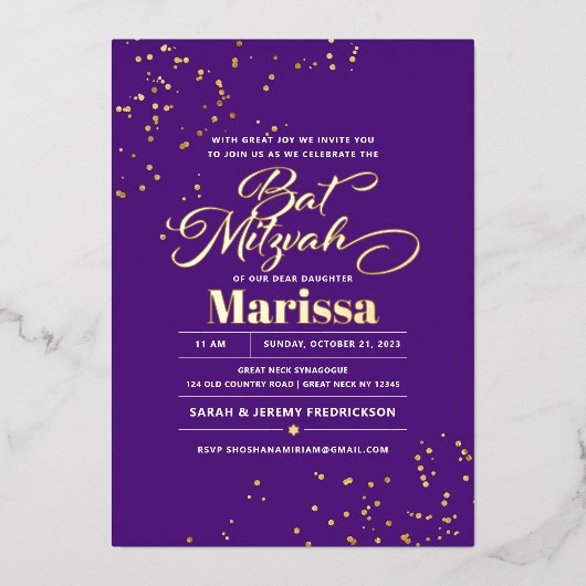 Bat Mitzvah Elegante Script REËLE GOUD Folie Uitnodiging (Voorkant)