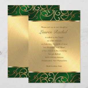 Bat Mitzvah Elegante Smaragdgroene Gouden Filigraa Kaart