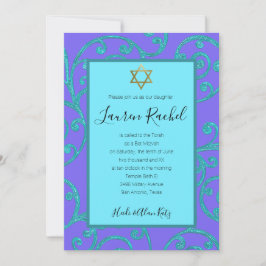 Bat Mitzvah elke kleur Aqua Scroll ontwerp Kaart