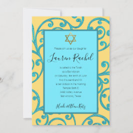 Bat Mitzvah elke kleur Aqua Scroll ontwerp Kaart