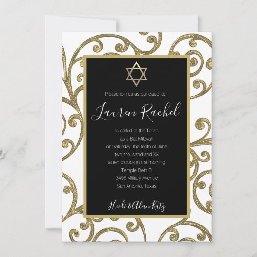 Bat Mitzvah elke kleur goud scroll ontwerp Kaart (Voorkant)