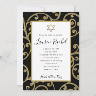 Bat Mitzvah elke kleur goud scroll ontwerp Kaart