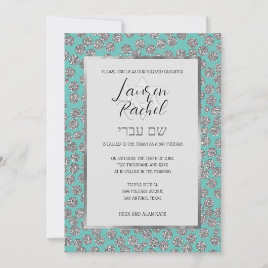 Bat Mitzvah Elke kleur met Silver Glitter Stippen Kaart (Voorkant)