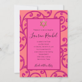 Bat Mitzvah elke kleur roze scroll ontwerp Kaart