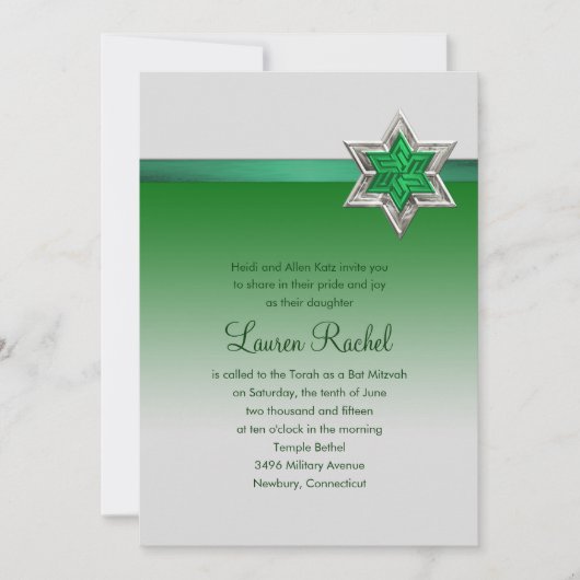 Bat Mitzvah Emerald Green Ombre Ribbon en Star Kaart (Voorkant)
