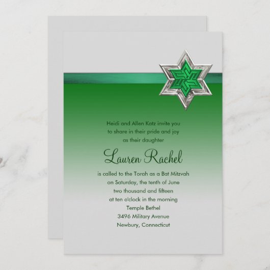 Bat Mitzvah Emerald Green Ombre Ribbon en Star Kaart (Voorkant / Achterkant)