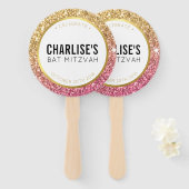 BAT MITZVAH FAN selfie glitzy goud roze glitter Handwaaier (Voorkant en achterkant)