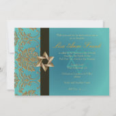 Bat Mitzvah+Faux Gold Damask/black+aqua Kaart (Achterkant)