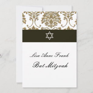 Bat Mitzvah+Faux Gold Damask/black+white Kaart