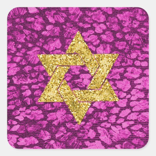 Bat Mitzvah Faux Pink Metallic Gold Glitter Vierkante Sticker (Voorkant)