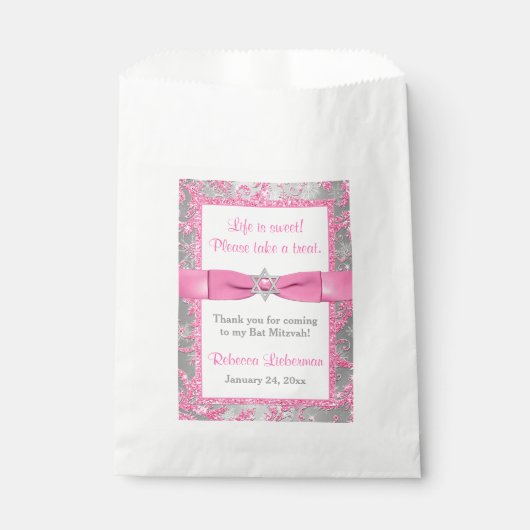 Bat Mitzvah Favor Bag | Winter Wonderland Pink Bedankzakje (Voorkant)