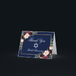 Bat Mitzvah Floral Burgundy Blue Gold Note Bedankkaart<br><div class="desc">Bat Mitzvah Waterverf Burgundy Marsala Blue Floral Gold Dank je wel Kaart</div>