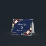 Bat Mitzvah Floral Burgundy Blue Gold Note Bedankkaart<br><div class="desc">Bat Mitzvah Waterverf Burgundy Marsala Blue Floral Gold Dank je wel Kaart</div>
