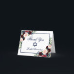 Bat Mitzvah Floral Burgundy Blue Note Bedankkaart<br><div class="desc">Bat Mitzvah Waterverf Burgundy Marsala Blue Floral Dank je wel Kaart</div>