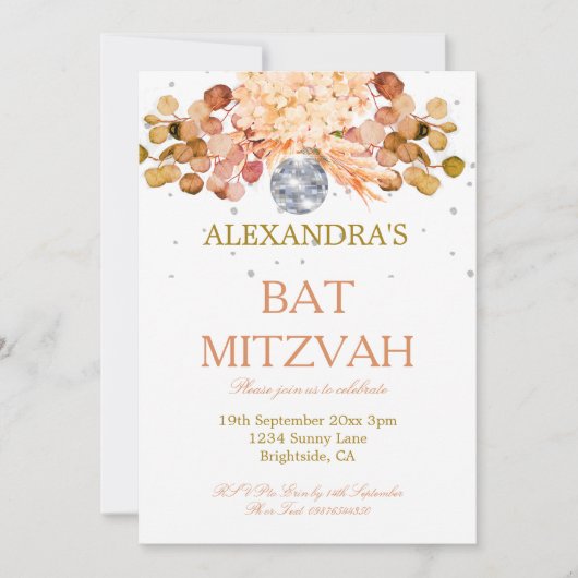 Bat Mitzvah Floral Disco Kaart (Voorkant)
