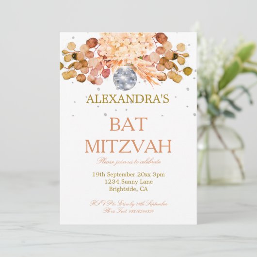 Bat Mitzvah Floral Disco Kaart (Staand voorkant)