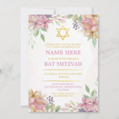 Bat Mitzvah Floral Invite Glitter Girl Star Gold Kaart (Voorkant)