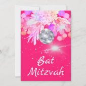 Bat Mitzvah Floral Pink Disco Ball Kaart (Achterkant)