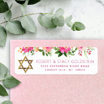 Bat Mitzvah Floral Pink Gold Girly Return-adres Etiket<br><div class="desc">Wees trots, verheug je en vier deze mijlpaal van je favoriete Bat Mitzvah wanneer je dit geavanceerde, gepersonaliseerde retour adreslabel gebruikt! Een chique, prachtige, perzik roze bloemige waterverf, faux gouden folie Star of David en modern stoffig roos sans serif type overlay een witte achtergrond. Personaliseer de aangepaste tekst met jouw...</div>
