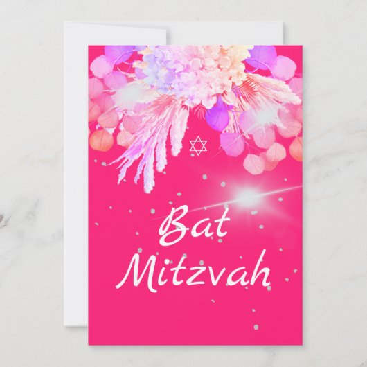 Bat Mitzvah Floral Pink Modern Kaart (Achterkant)