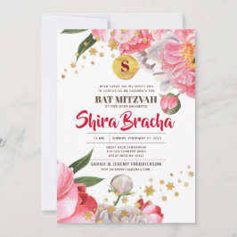 Bat Mitzvah Floral Waterverf Glitter Stars Kaart
