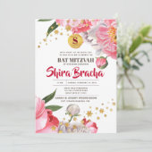 Bat Mitzvah Floral Waterverf Glitter Stars Kaart (Staand voorkant)