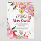 Bat Mitzvah Floral Waterverf Glitter Stars Kaart (Voorkant / Achterkant)