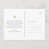 Bat Mitzvah Floral Waterverf Gold Script Blue Uitnodiging Briefkaart (Achterkant)