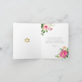 Bat Mitzvah Floral Waterverf Script Aangepaste fot Bedankkaart (Binnen)
