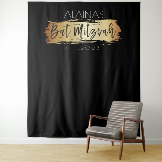Bat Mitzvah Foto Booth Party Backdrop Gold Black Wandkleed (In situ)