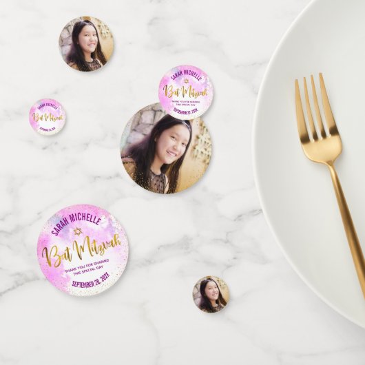 Bat Mitzvah Foto Gold Foil Script Roze Waterverf Confetti (Groep)