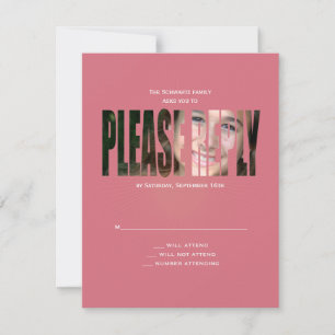 Bat Mitzvah Foto RSVP Reply Card in Roze Kaartje