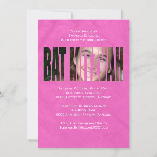Bat Mitzvah Foto-uitnodiging in Hot Pink Kaart (Voorkant)
