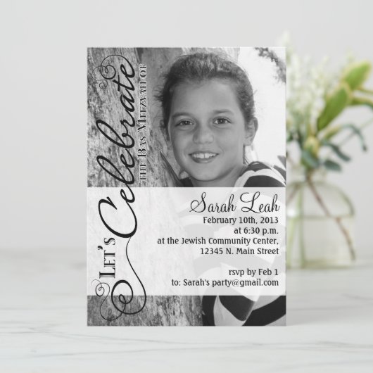 Bat Mitzvah Fotouitnodiging Kaart (Staand voorkant)