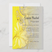 Bat Mitzvah Geel Grijs Bloemen Waterverf Kaart (Voorkant)