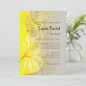 Bat Mitzvah Geel Grijs Bloemen Waterverf Kaart (Staand voorkant)